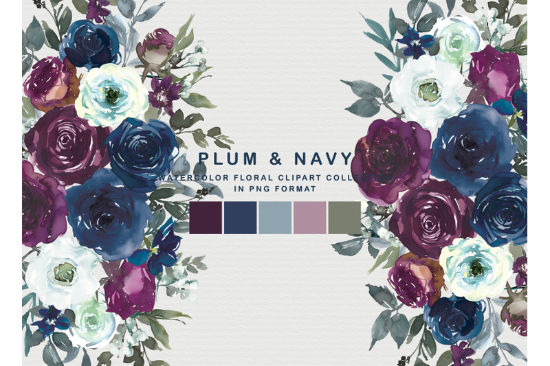 plum-amp-navy-floral-clipart-png