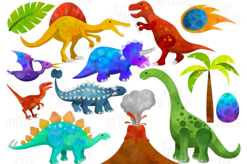 watercolor-dinosaurs-clipart-prehistoric-clip-art