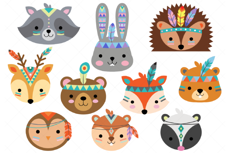 tribal-animal-faces-clipart-woodland-animal-faces