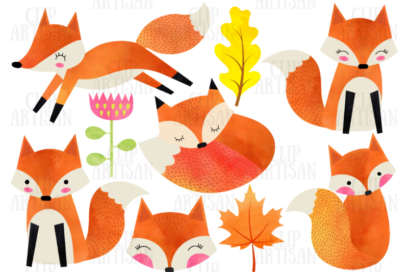 watercolor-fox-clipart-cute-foxes-clipart-watercolor-woodland-clipar