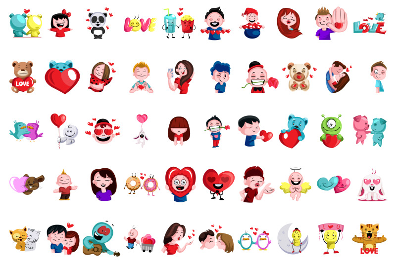 50x-love-stickers-and-emoticon-expressions-illustrations