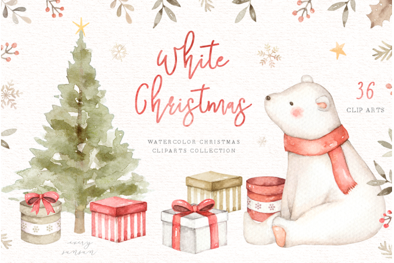 white-christmas-watercolor-clip-arts