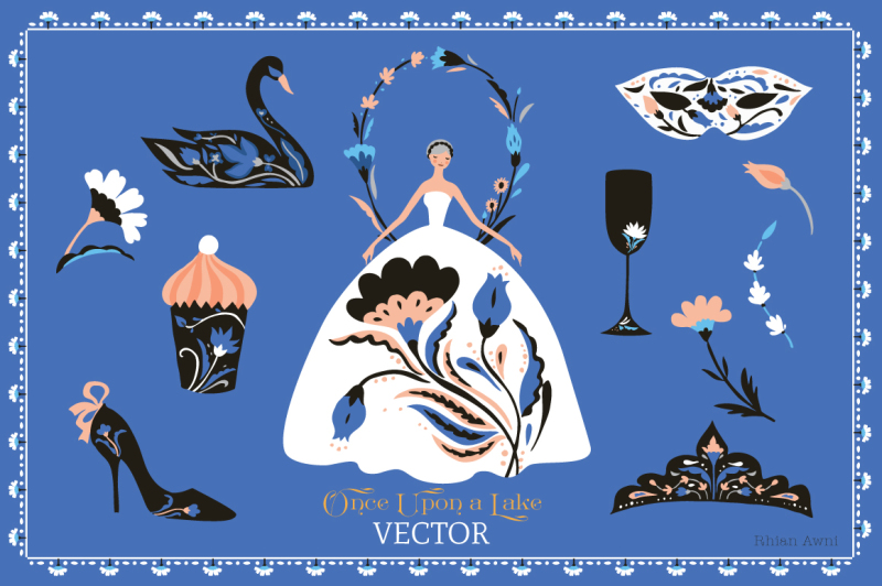 vector-clip-art-set-swan-lake-ballet-moscow-kremlin-crown-eastern-pattern-fairytale-folklore