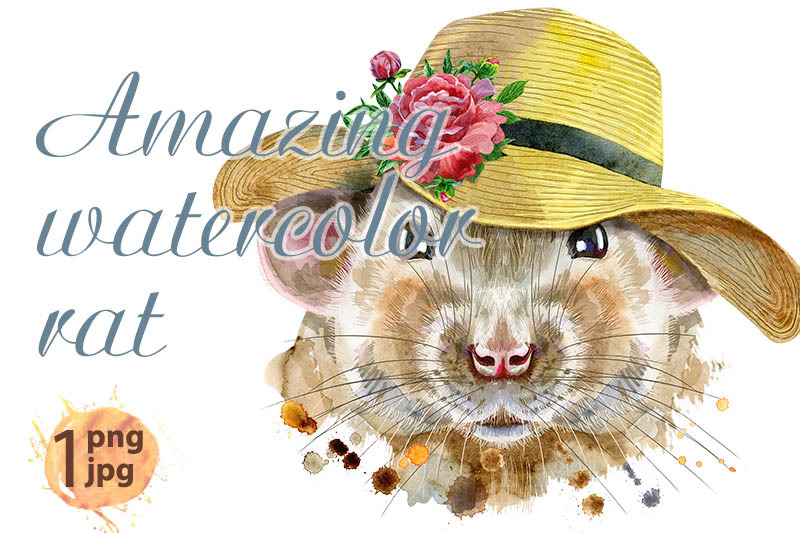 watercolor-portrait-of-rat-with-a-wide-brimmed-summer-hat