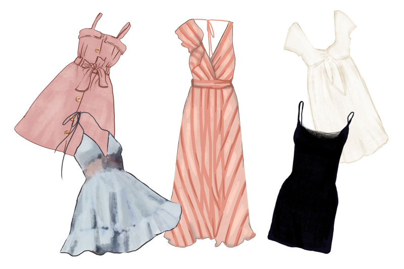 trendy-fashionable-digital-hand-drawn-dresses-feminine-set