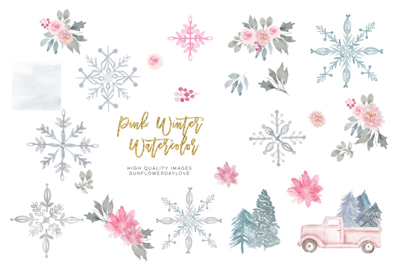 pink-christmas-clipart-floral-pink-watercolor-clipart