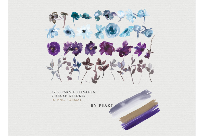 purple-and-light-blue-watercolor-floral-clipart-collection