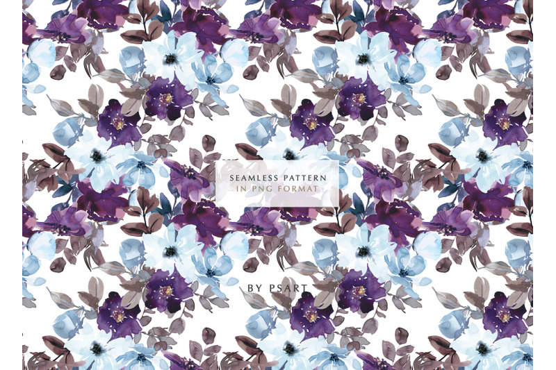 purple-and-light-blue-watercolor-floral-clipart-collection