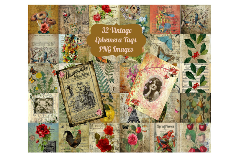 32-vintage-ephemera-tags-bundle-art-images