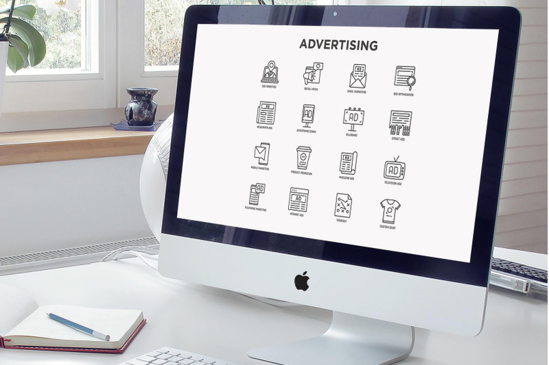 advertising-16-thin-line-icons-set