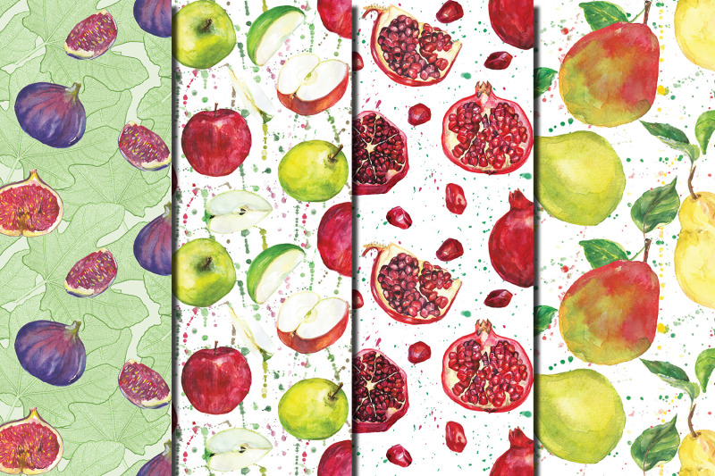 watercolor-fruit-and-berries-seamless-patterns