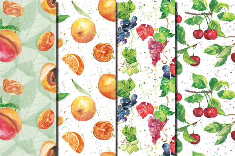 watercolor-fruit-and-berries-seamless-patterns