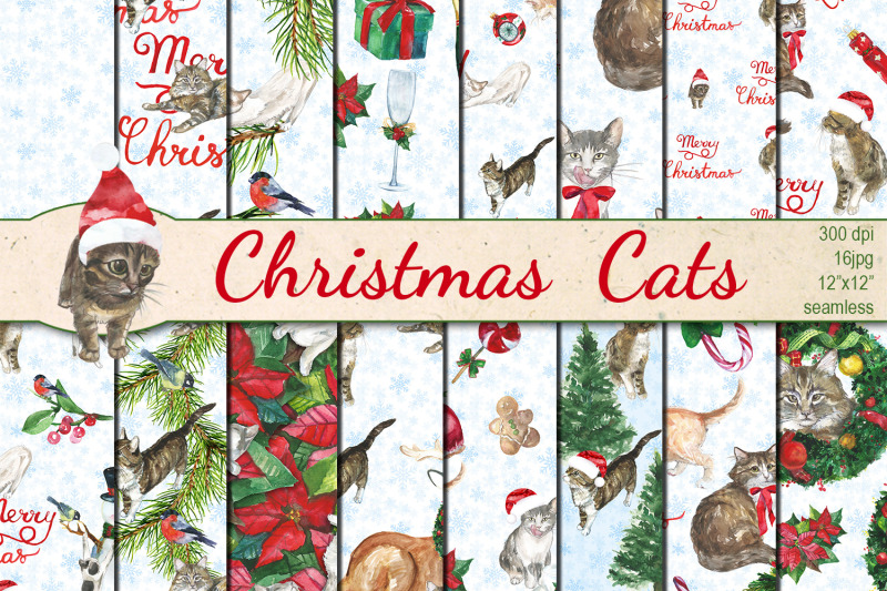 watercolor-christmas-cats-seamless-patterns