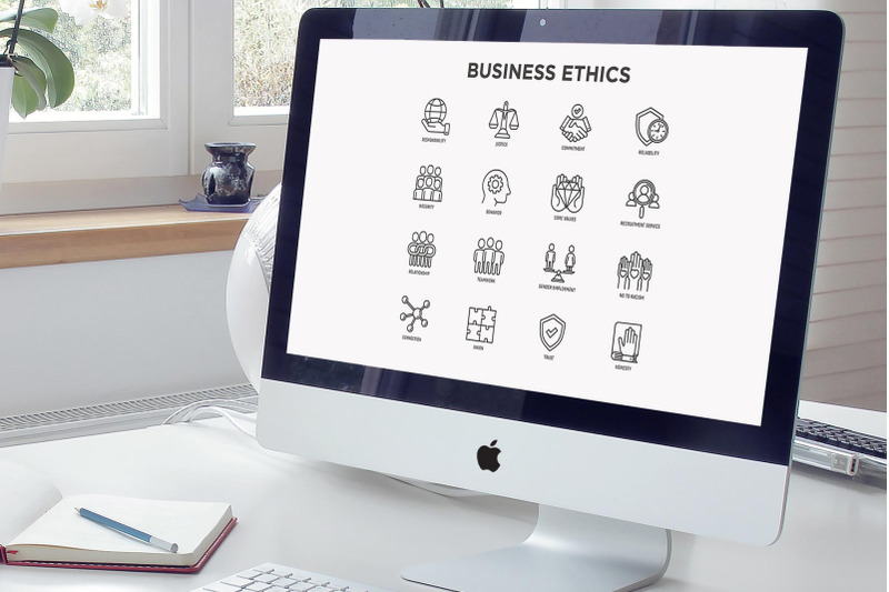 business-ethics-16-thin-line-icons-set