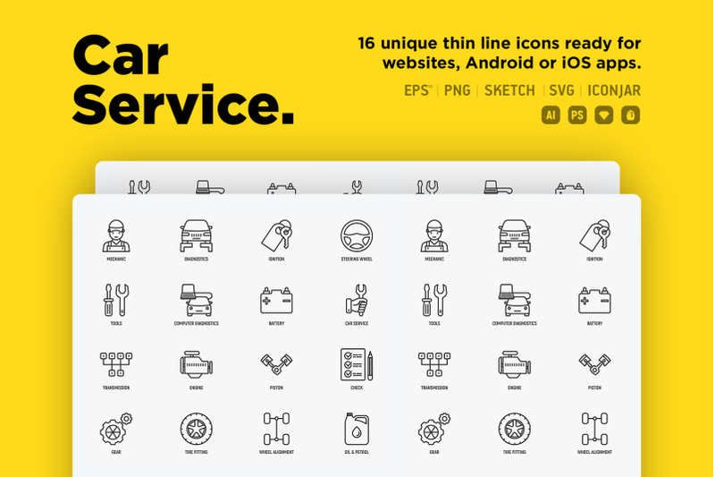 car-service-16-thin-line-icons-set