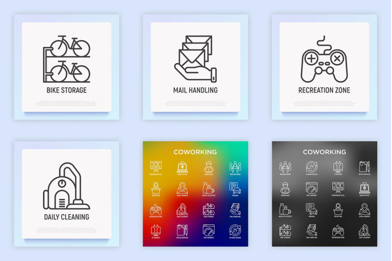 coworking-16-thin-line-icons-set