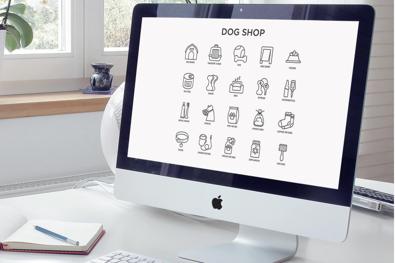 dog-shop-20-thin-line-icons-set