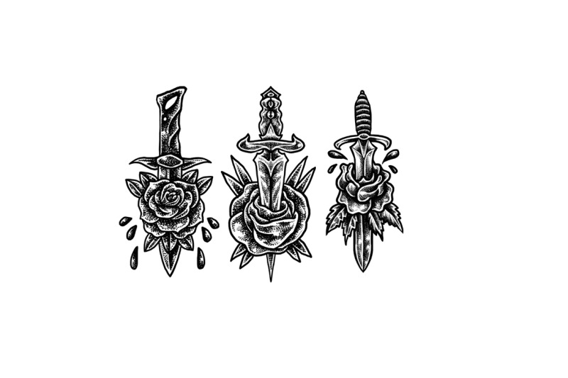 blade-sword-roses-tattoo-art
