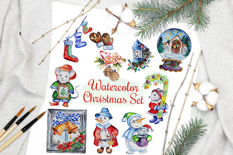 christmas-watercolor-characters-set