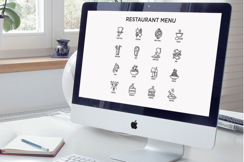 restaurant-menu-18-thin-line-icons-set