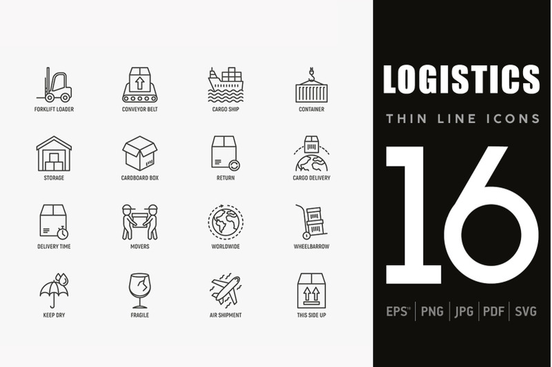 logistics-16-thin-line-icons-set