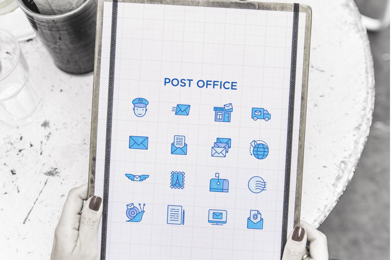 post-office-16-thin-line-icons-set