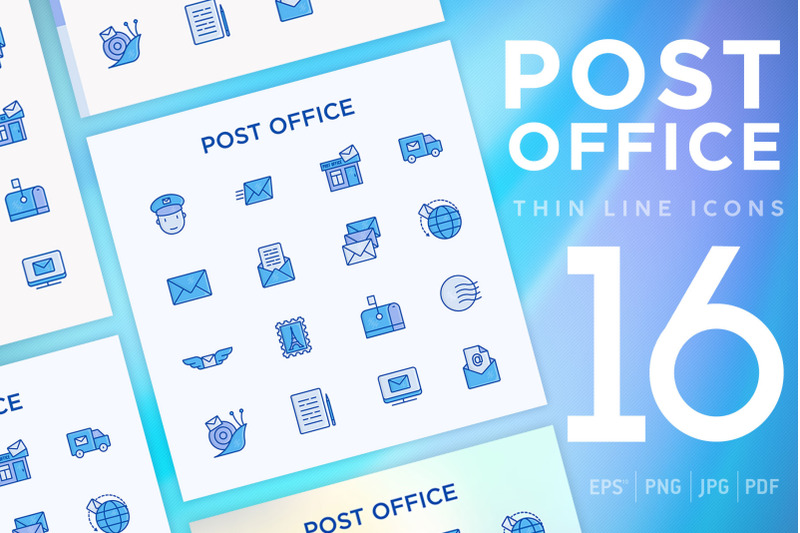 post-office-16-thin-line-icons-set