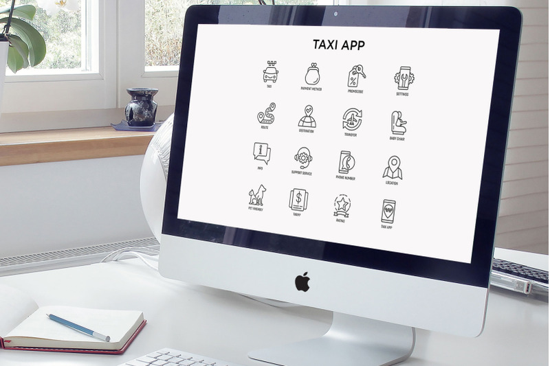 taxi-service-16-thin-line-icons-set