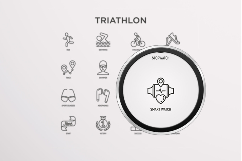 triathlon-16-thin-line-icons-set
