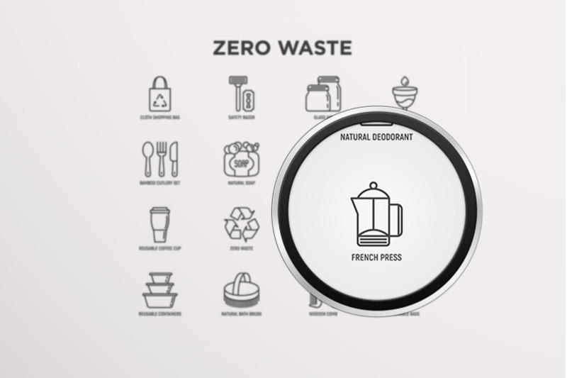 zero-waste-16-thin-line-icons-set