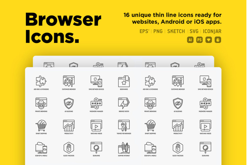browser-16-thin-line-icons-set