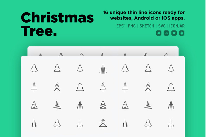 christmas-tree-16-thin-line-icons-set