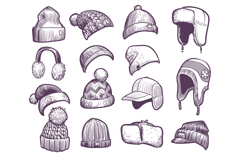 hand-drawn-winter-hats-set-of-different-knitted-hat-with-pom-pom-and