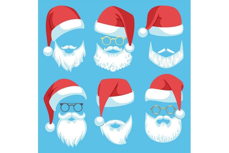 santa-hats-and-beards-christmas-elements-white-mustache-beard-and-gl