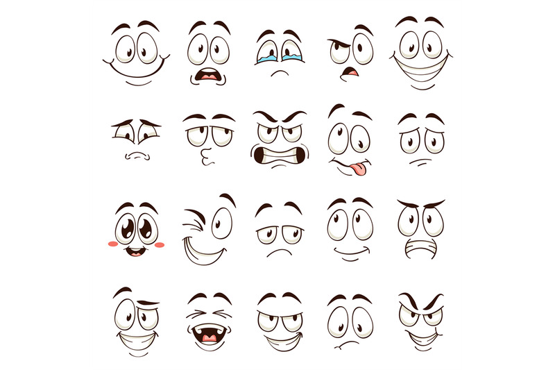 Cartoon faces. Caricature comic emotions with different expressions. E ...