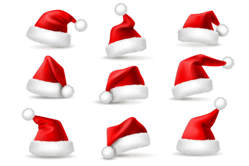realistic-santa-hats-santa-claus-christmas-holiday-caps-celebration