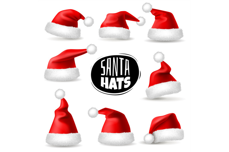 santa-claus-hats-3d-realistic-red-christmas-holiday-caps-plush-cute