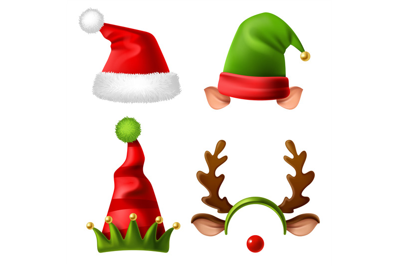 christmas-holiday-hats-santa-claus-red-cute-cap-snow-reindeer-and-el