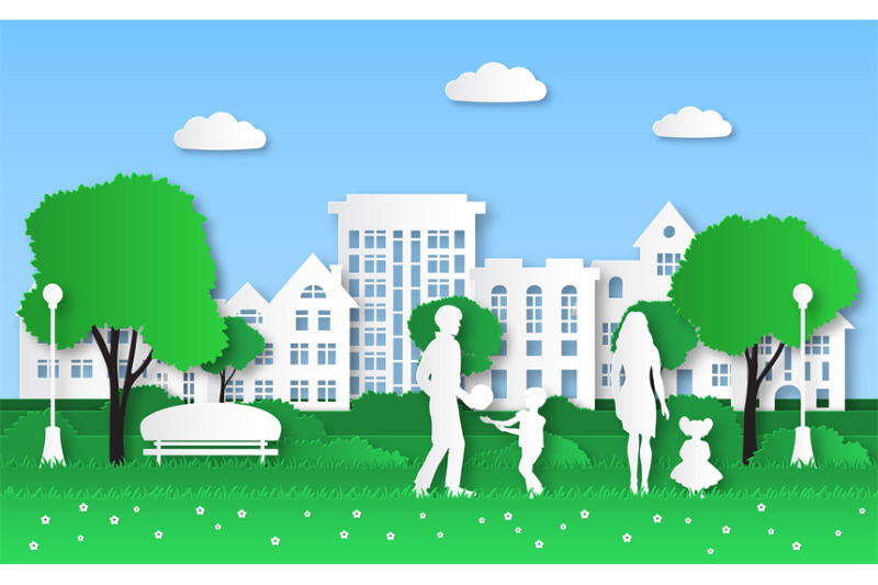 paper-eco-city-family-with-kids-in-green-natural-park-urban-ecosyste