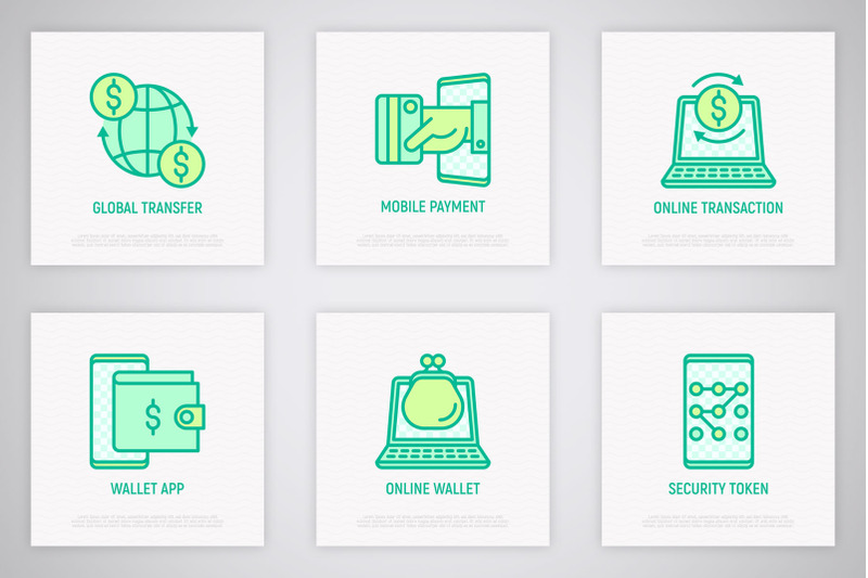 online-banking-16-thin-line-icons-set