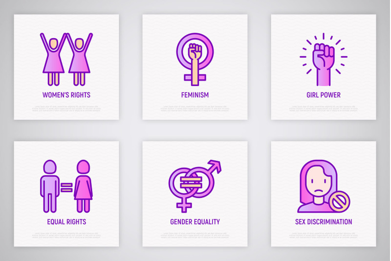 feminism-16-thin-line-icons-set