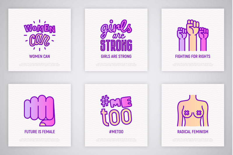 feminism-16-thin-line-icons-set