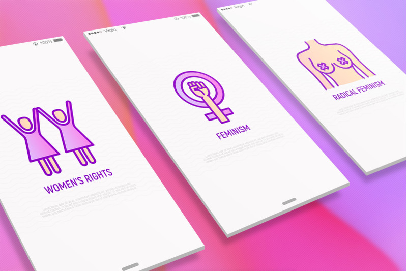 feminism-16-thin-line-icons-set