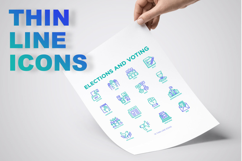elections-and-voting-16-thin-line-icons-set