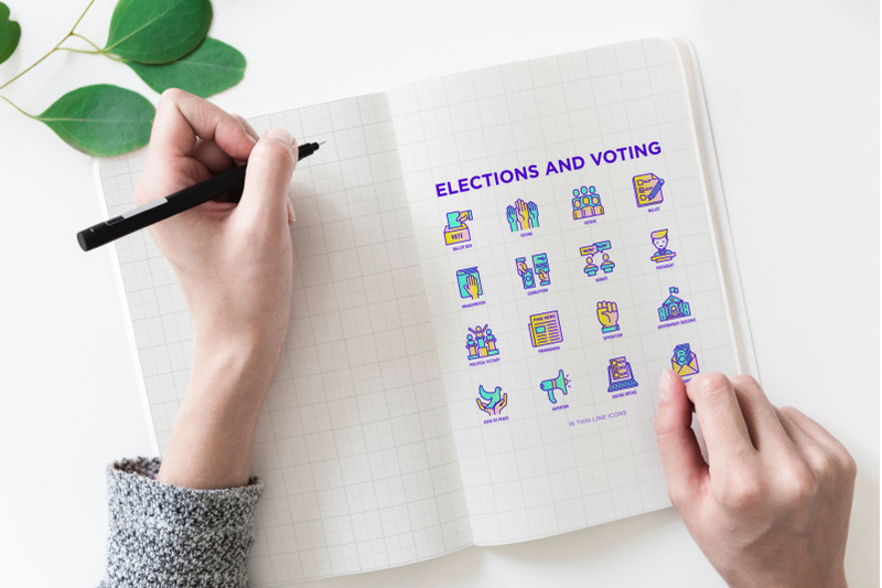 elections-and-voting-16-thin-line-icons-set