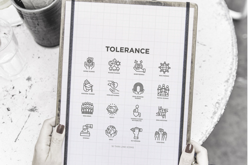 tolerance-16-thin-line-icons-set