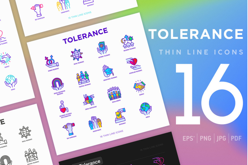 tolerance-16-thin-line-icons-set