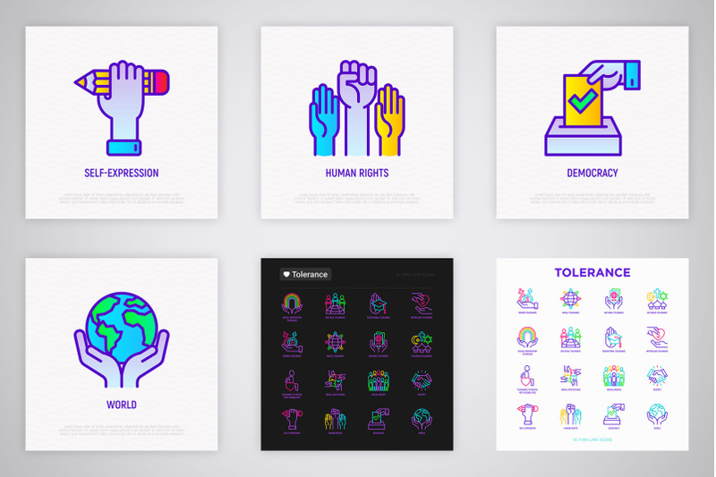 tolerance-16-thin-line-icons-set