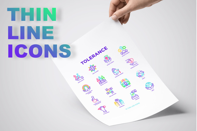 tolerance-16-thin-line-icons-set