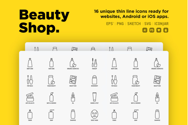 beauty-shop-16-thin-line-icons-set